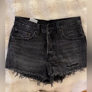 Levi Black Distressed Denim Shorts